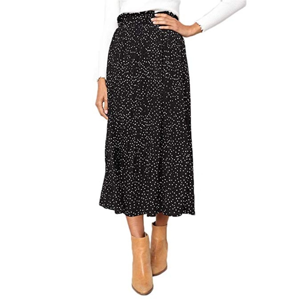 Exlura Womens High Waist Polka Dot Pleated Skirt